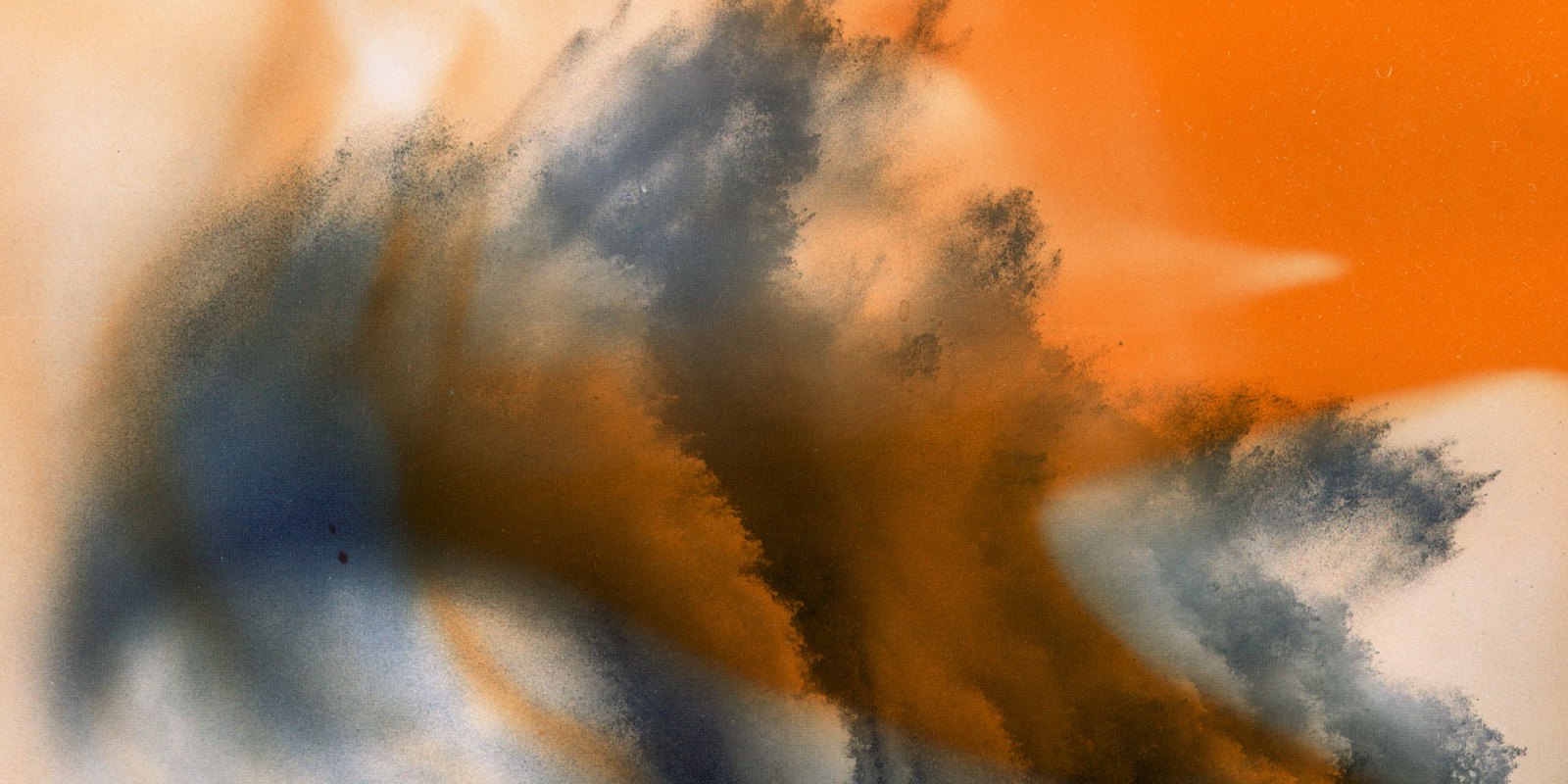 Abstrakte Collage in orange und grau.