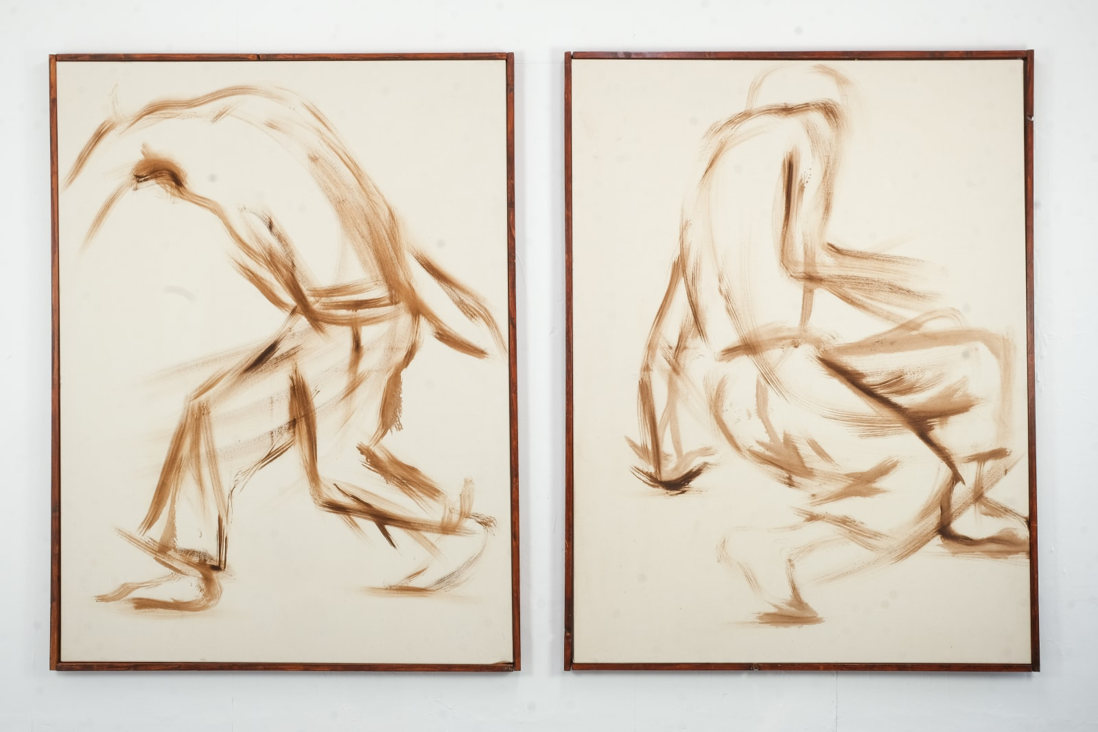 Two canvases with expressive dance poses in sephia.